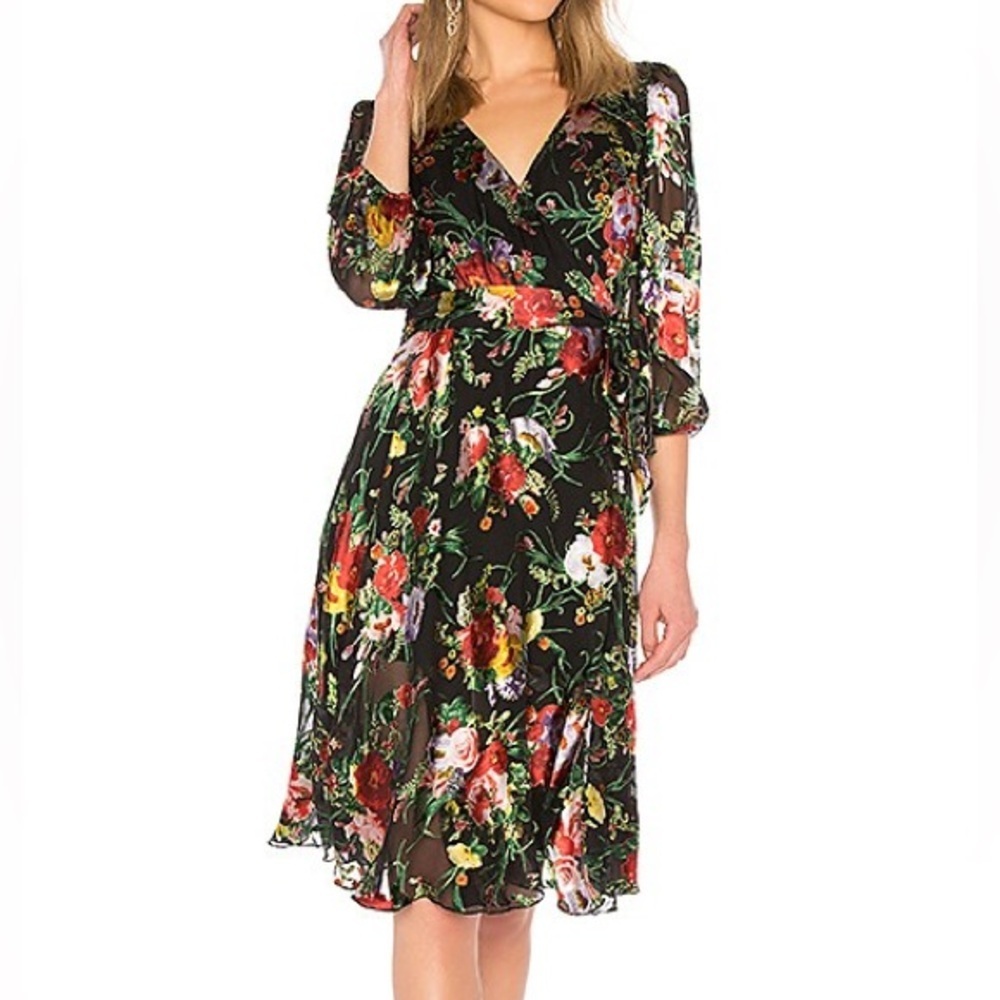 Alice + Olivia Abney Wrap Midi Dress in Blooming Bouquet